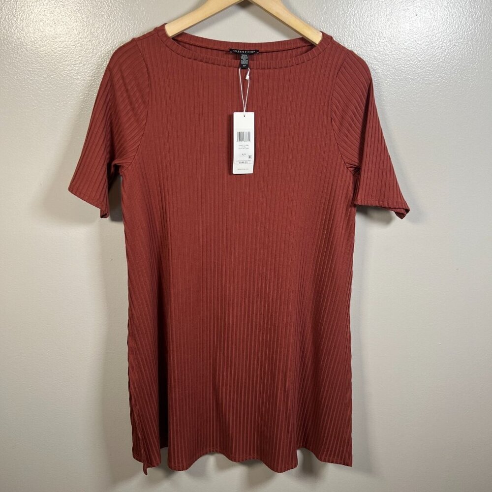 Eileen Fisher Bateau Neck Tunic Top Size Small Ribbed Deep Tumeric Lagenlook